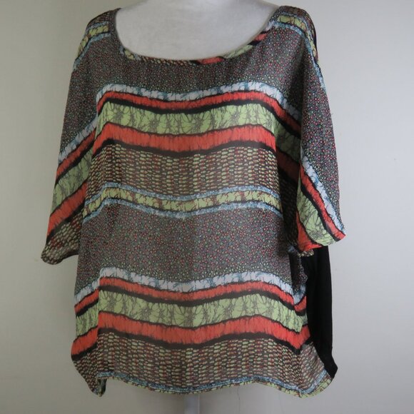 Rue 21 Multicolored with Black Back Short-Sleeve Wide-Neck Top Size L (C1279) - Picture 4 of 6